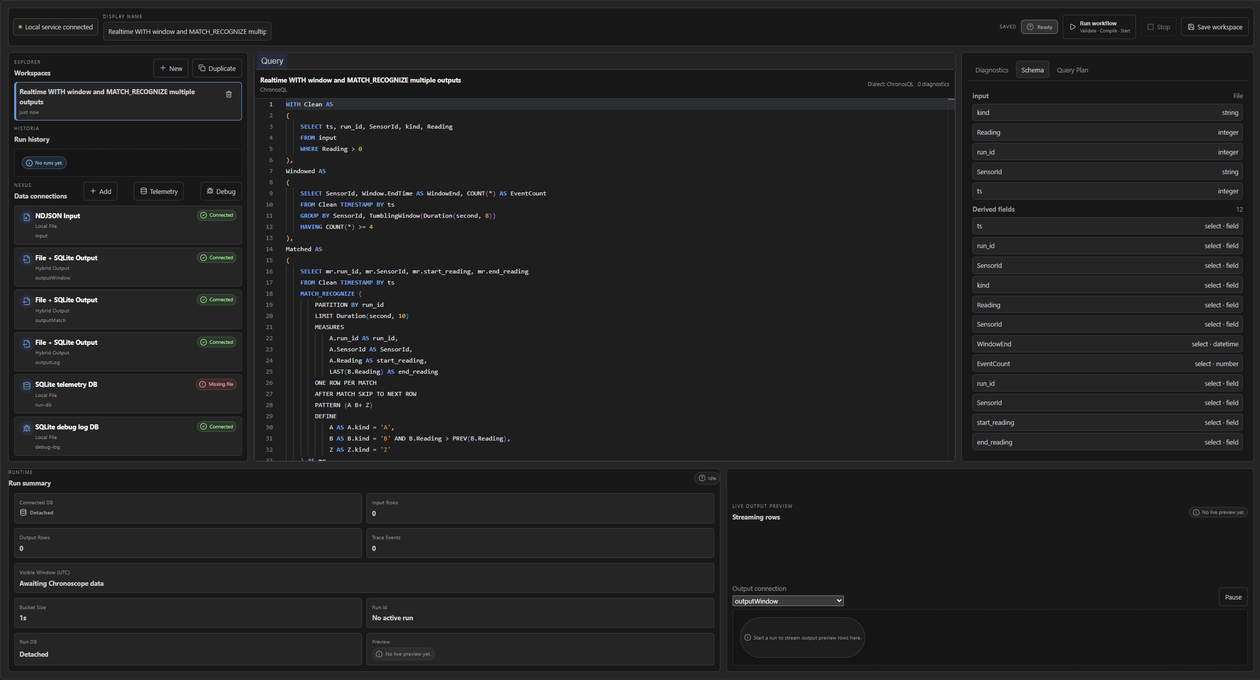 Creatio editor for configuring a ChronuSQL workflow